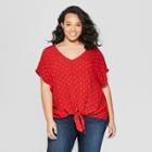 Women's Plus Size Short Sleeve V-neck Knit To Woven Tie Front - Universal Thread Red X