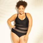 Kona Sol Women's Plus Size Mesh Cut Out One Piece Swimsuit - Kona