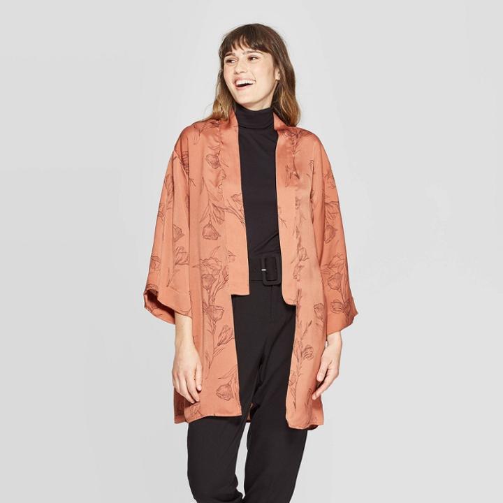 Women's Floral Print Kimono - A New Day Brown