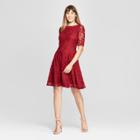 Women's Lace Elbow Sleeve Dress - Melonie T - Red