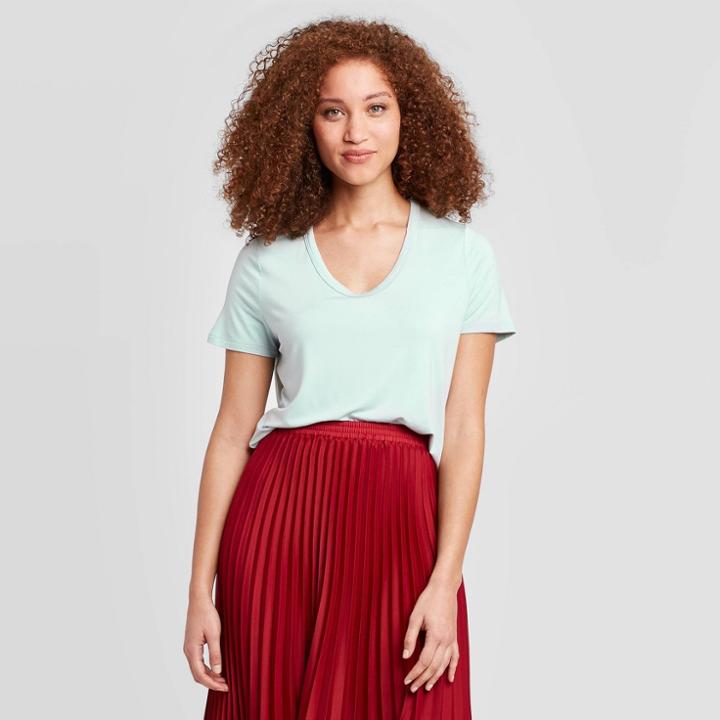 Women's Short Sleeve Scoop Neck T-shirt - A New Day Aqua Xs, Women's, Blue