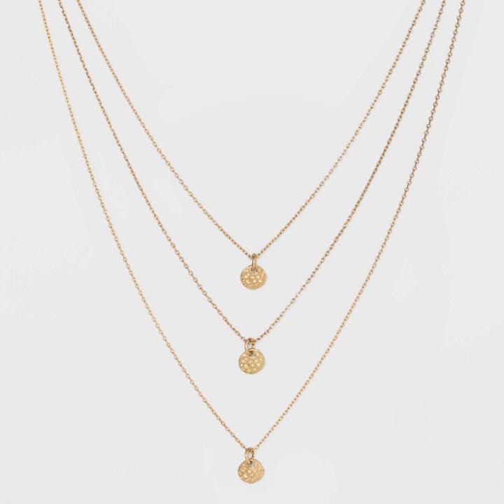 Three Row Hammered Charm Necklace - Universal Thread Gold, Women's