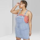 Women's Plus Size Sleeveless Pinafore Mini Dress - Wild Fable Medium Wash
