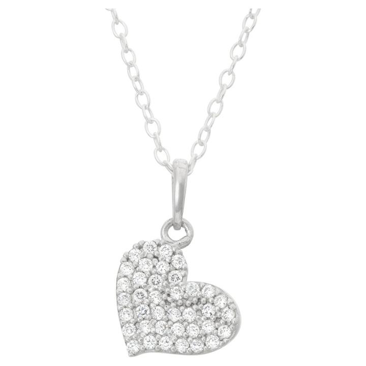 Target Children's Pave Cubic Zirconia Heart Pendant In Sterling