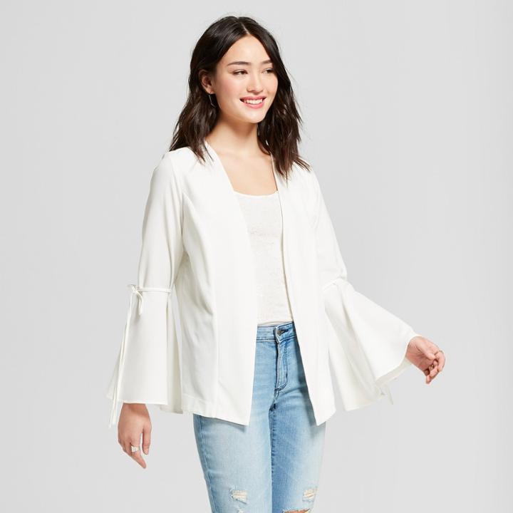 Women's Long Tie Sleeve Crepe Blazer - Notations - White