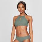 Women's Ribbed Cut Out High Neck Bikini Top - Xhilaration Dusty Olive D/dd Cup, Green