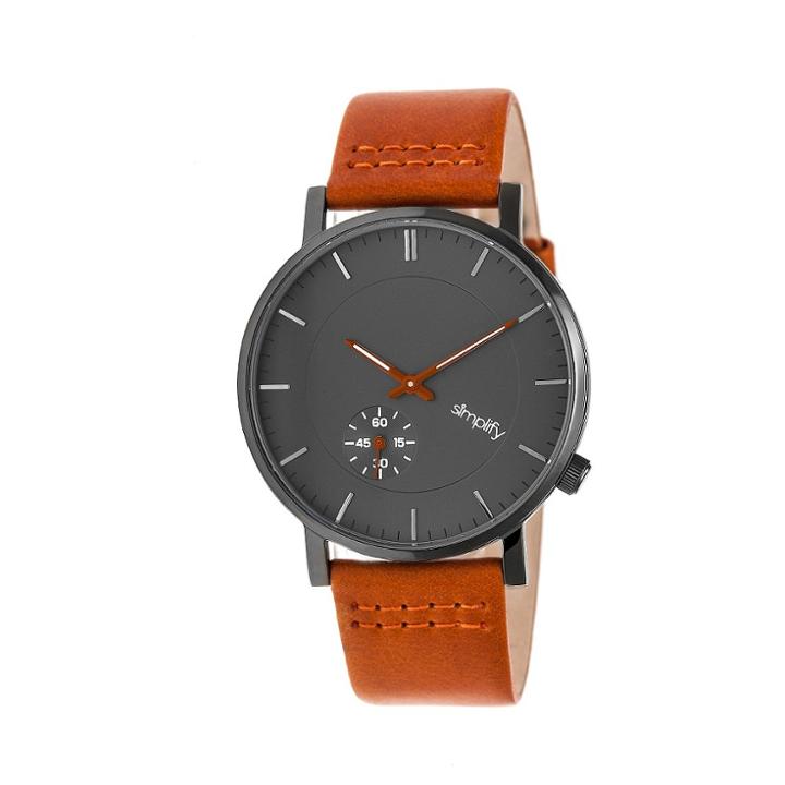 Simplify The 3600 Men's Leather-band Watch - Gunmetal/charcoal/orange