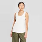 Women's Sleeveless Scoop Neck Fitted Rib Tank Top - Prologue Cream (ivory)