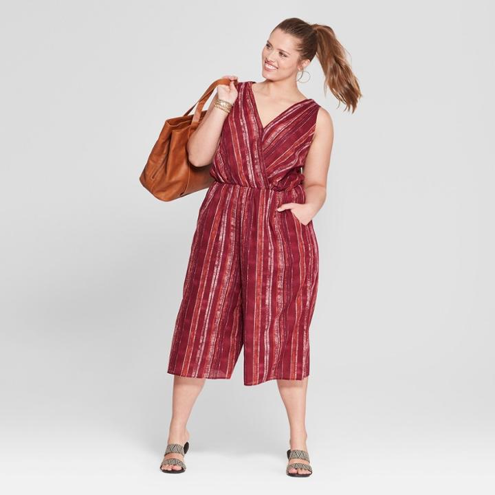 Women's Plus Size Striped Jumpsuit - Universal Thread Burgundy