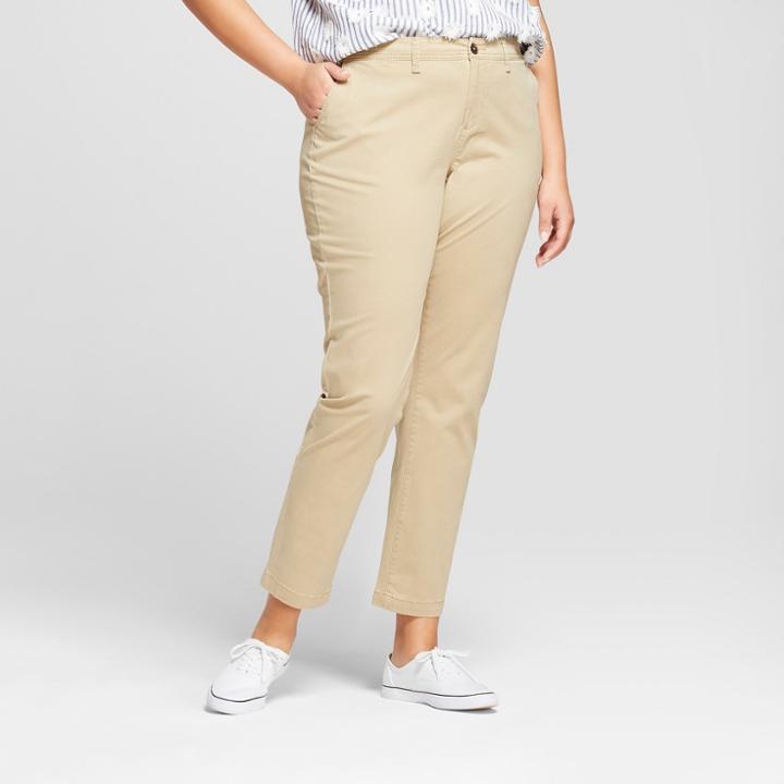 Women's Plus Size Slim Chino Pants - A New Day Tan