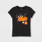 Girls' Halloween 'cat' Short Sleeve Graphic T-shirt - Cat & Jack Black