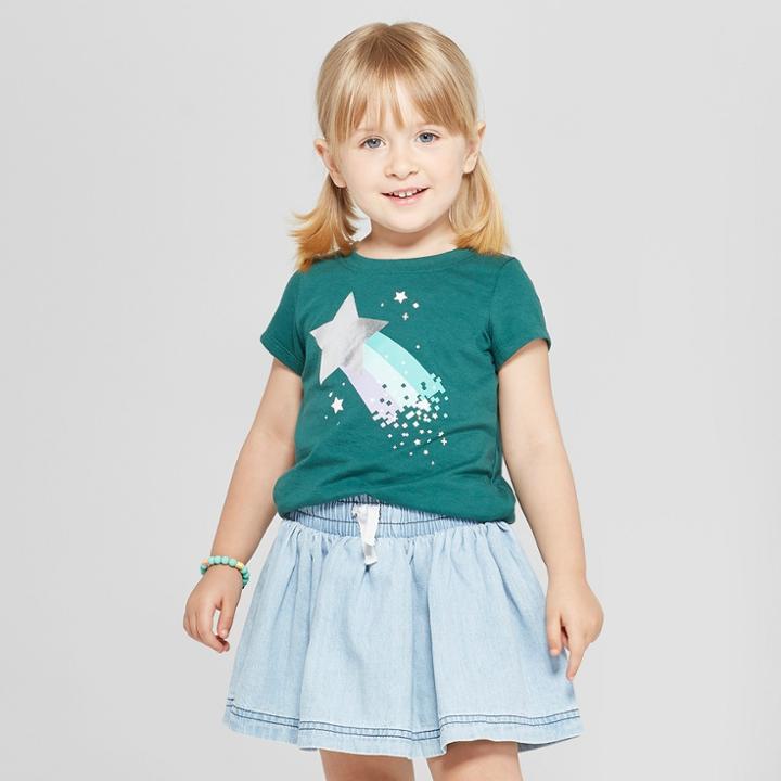 Toddler Girls' Star Short Sleeve T-shirt - Cat & Jack Dark Green