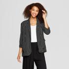 Women's Striped Long Sleeve Soft Blazer - Xhilaration Black/white
