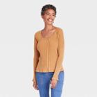 Women's Slim Fit Long Sleeve Ribbed T-shirt - Knox Rose Brown