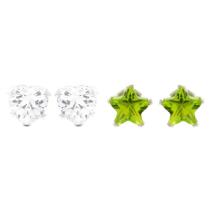 Journee Collection 1 2/5 Ct. T.w. Star-cut Cz Prong Set Stud Earrings Set In Sterling Silver - Light Green/white, Girl's