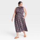 Women's Plus Size Sleeveless Cinched Waist Dress - A New Day Navy 1x, Blue Floral