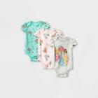 Baby Girls' 3pk Disney Princess Short Sleeve Bodysuit - 12m, Gray/green/pink