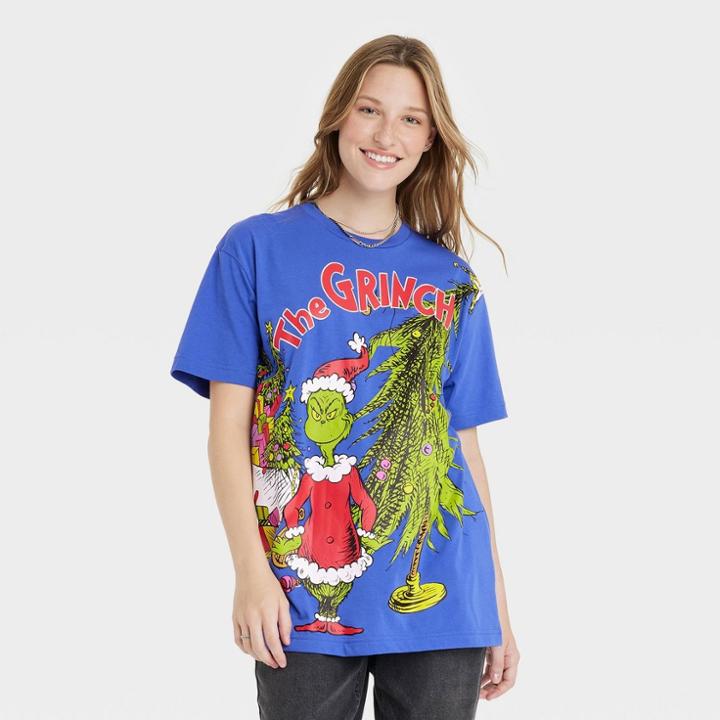 Women's The Grinch Short Sleeve Graphic Oversized T-shirt - Blue