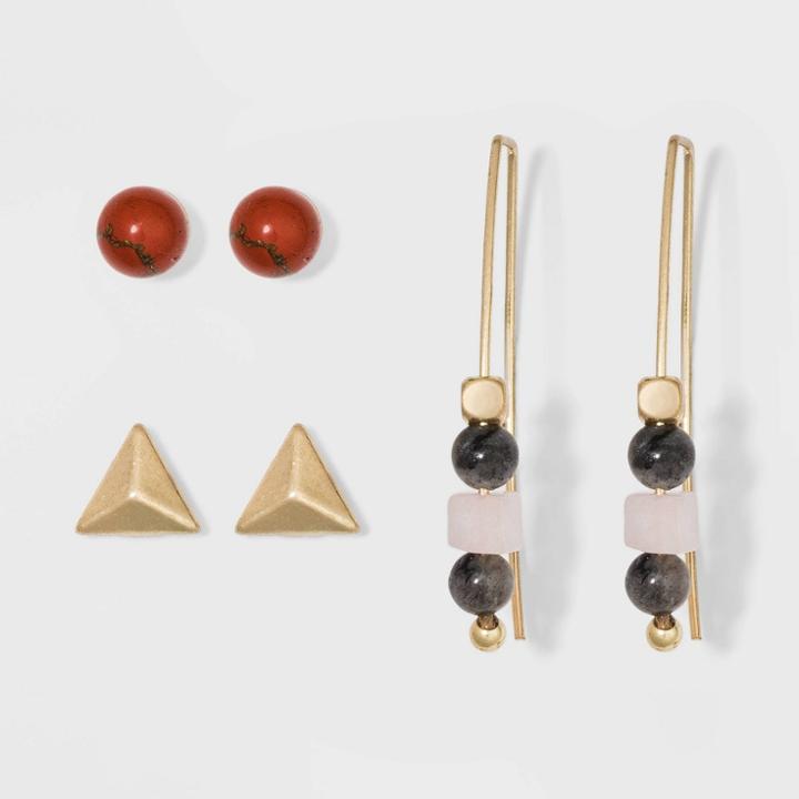 Target Semi Gray Stone Rose Quartz Trio Earrings - Universal Thread