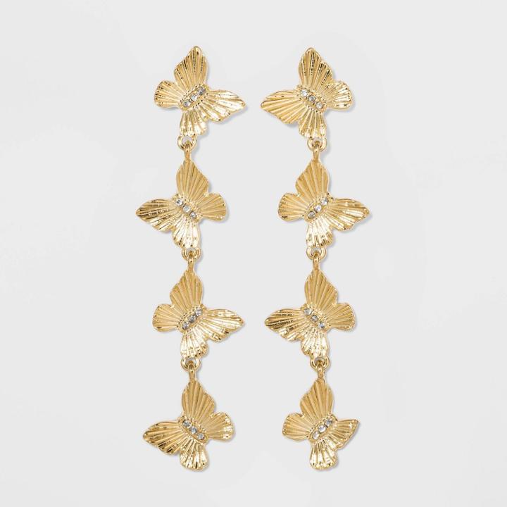 Sugarfix By Baublebar Gold Butterfly Drop Earrings - Gold, Women's,