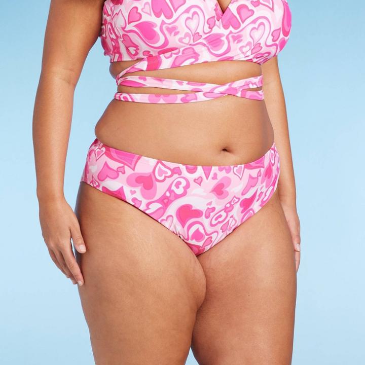 Women's Cheeky Bikini Bottom - Wild Fable Pink Heart Print X
