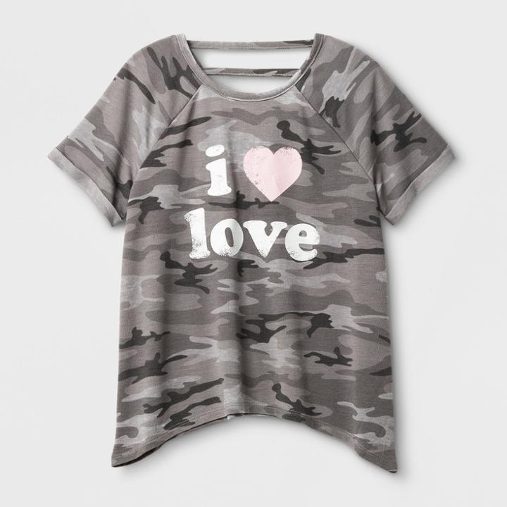 Grayson Social Girls' I Heart Love Short Sleeve Top - Gray