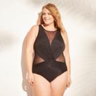Women's Mesh Inset One Piece - Aqua Green Black