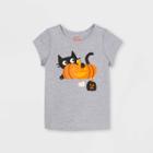 Toddler Girls' Adaptive Halloween Printed Short Sleeve Graphic T-shirt - Cat & Jack Heather Gray