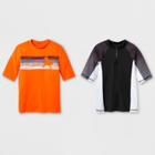 Petiteboys' 2pc Short Sleeve Rash Guard Set - Cat & Jack Black/orange L, Boy's,