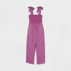 Women's Sleeveless Smocked Tie Strap Ankle Jumpsuit - Universal Thread Pink