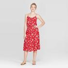 Women's Floral Print V-neck Strappy Lace-up Top Midi Dress - Xhilaration Red