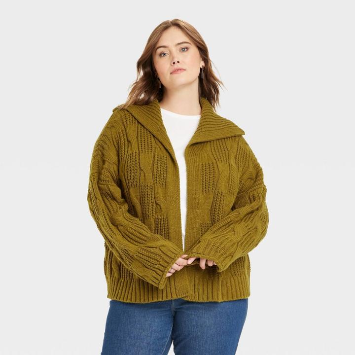 Women's Plus Size Open Layering Cardigan - Universal Thread Green