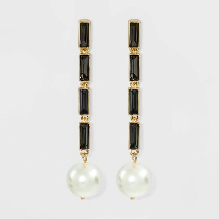 Pearl And Glass Drop Earrings - A New Day Black/gold, Women's, Beige