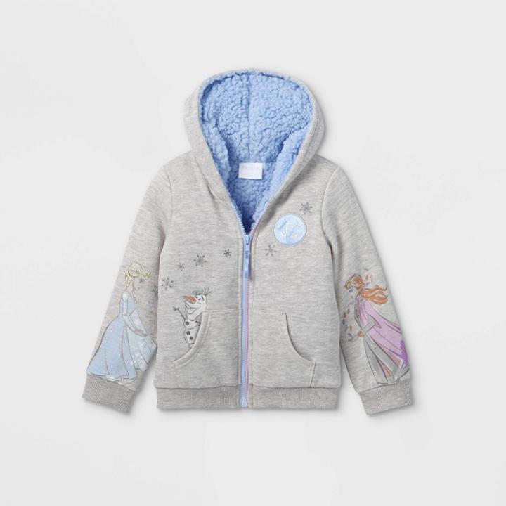 Disney Princess Toddler Girls' Disney Frozen Sherpa Zip-up Sweatshirt - Heather Gray