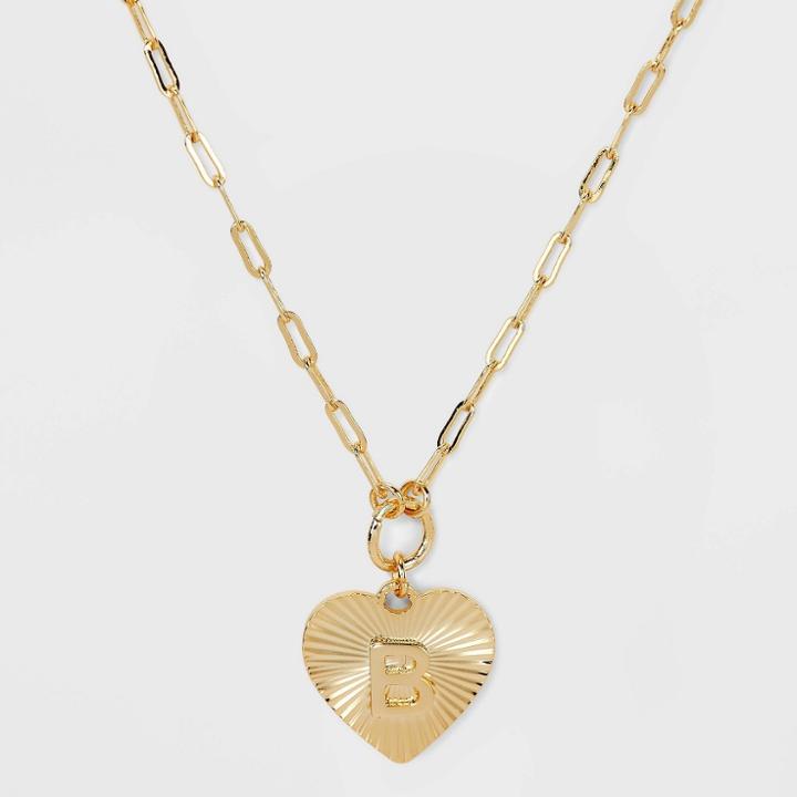 14k Gold Dipped 'b' Initial Diamond Cut Heart Pendant Necklace - A New Day Gold