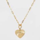 14k Gold Dipped 'b' Initial Diamond Cut Heart Pendant Necklace - A New Day Gold