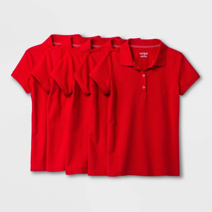 Girls' 5pk Short Sleeve Pique Uniform Polo Shirt - Cat & Jack Red