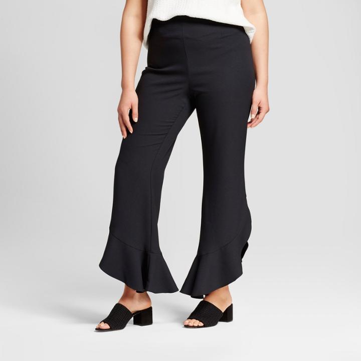 Women's Plus Size Frilled Hem Trouser - Who What Wear Black