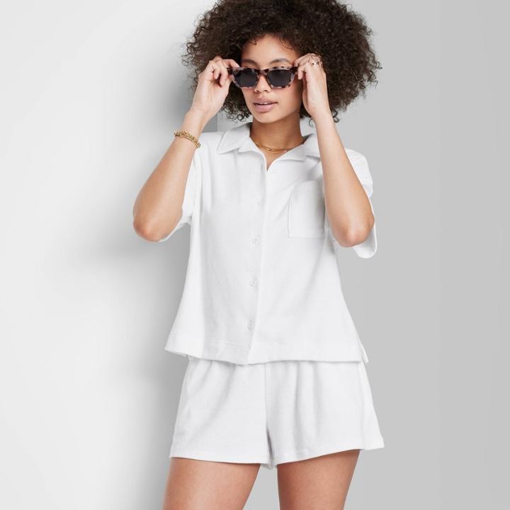 Women's Ascot + Hart Terry Cloth Graphic Pull-on Shorts - White