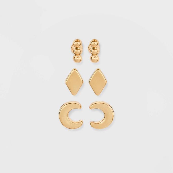 Diamond Moon And Dot Trio Stud Earring Set 3pc - A New Day