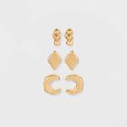 Diamond Moon And Dot Trio Stud Earring Set 3pc - A New Day
