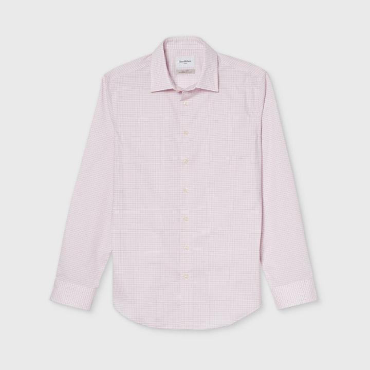 Men's Checked Slim Fit Long Sleeve Button-down Shirt - Goodfellow & Co Pink S, Men's,