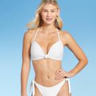 Women's Light Lift Knot-front Foil Ribbed Bikini Top - Shade & Shore White