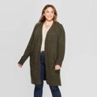 Women's Plus Size Long Sleeve Open Layering Fine Gauge Duster Cardigan - Universal Thread Olive 2x, Size: