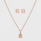 Sterling Silver Initial B Earrings And Necklace Set - A New Day Rose Gold, Girl's, Rose Gold - B
