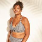 Women's Plus Size Tie Front Gingham Bralette Bikini Top - Xhilaration Black Gingham