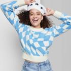 Women's Crewneck Pullover Sweater - Wild Fable Azure Check