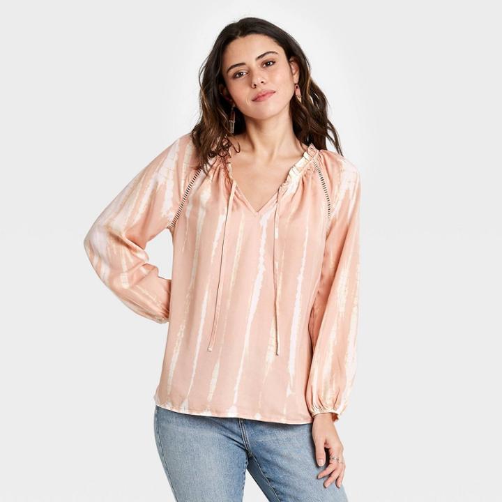 Women's Tie-dye Long Sleeve Ruffle Top - Knox Rose Pink