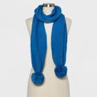 Women's Ribbed Poms Scarf - A New Day Blue