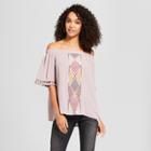 Women's Short Sleeve Center Embroidered Off The Shoulder Top - Knox Rose Dusty Lilac